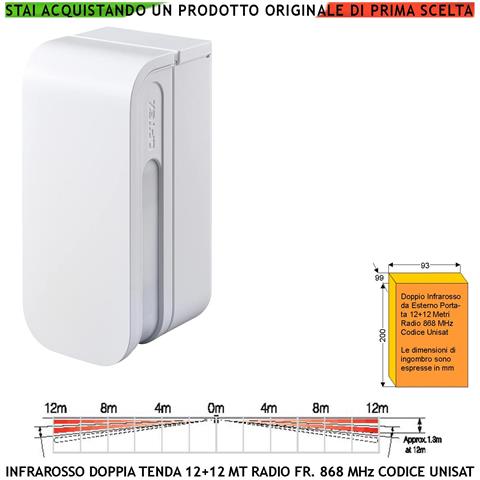 Sensore Doppio Infrarosso A Tenda Da Esterno Rilevatore Di Movimento Copertura 12+12 Metri Lineari Ip55 Ricetrasmissio - Foto 1