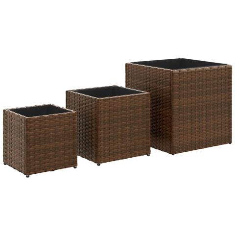 Fioriere da Giardino 3 pz Marroni in Polyrattan - Foto 1
