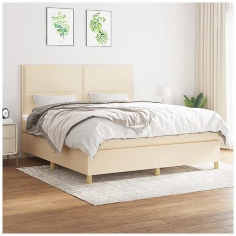 Giroletto A Molle Con Materasso Crema 180x200 Cm In Tessuto - Foto 1