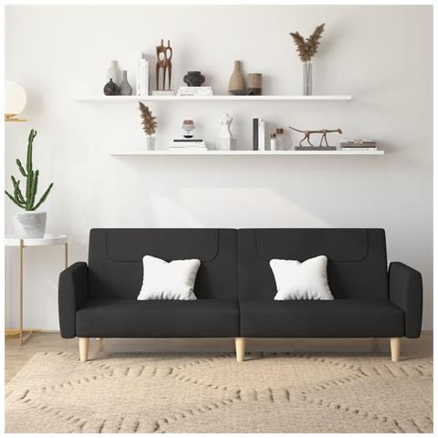 Divano Letto A 2 Posti Nero In Tessuto - Foto 8