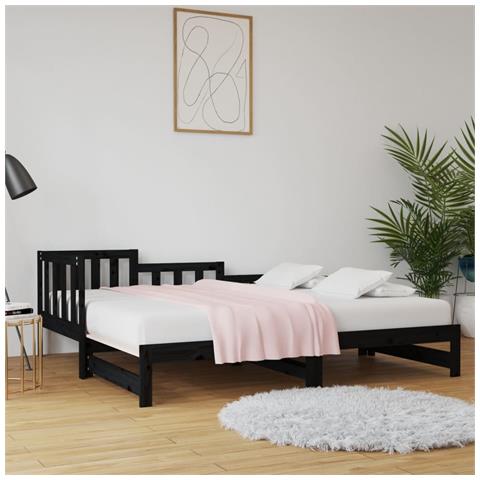 Dormeuse Estraibile Nera 2x (90x190) Cm Legno Massello Di Pino - Foto 8