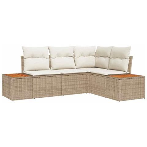 Set Divano Giardino 4 Pezzi con Cuscini Beige Polyrattan Acacia - Foto 1