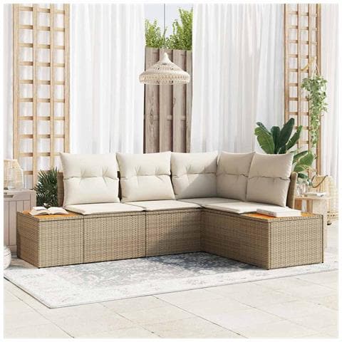 Set Divano Giardino 4 Pezzi con Cuscini Beige Polyrattan Acacia - Foto 2