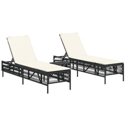 Lettini Prendisole 2 pz con Tavolino Nero in Polyrattan - Foto 1