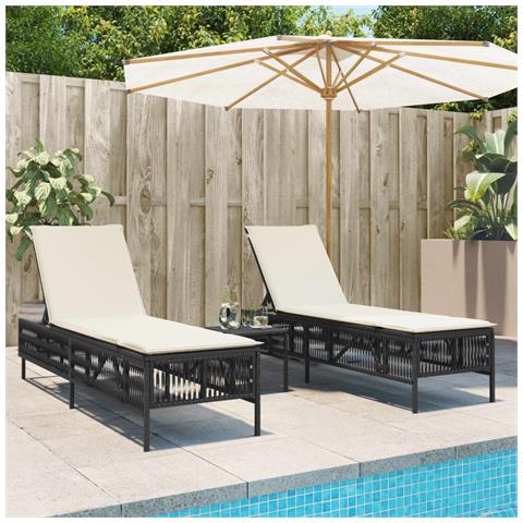 Lettini Prendisole 2 pz con Tavolino Nero in Polyrattan - Foto 2