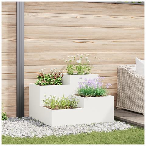 Piantana da Giardino 100x100x60 cm Acciaio Bianco - Foto 2