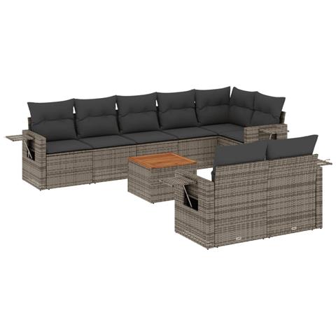 Set Divano da Giardino 9 pz con Cuscini Grigio in Polyrattan - Foto 1