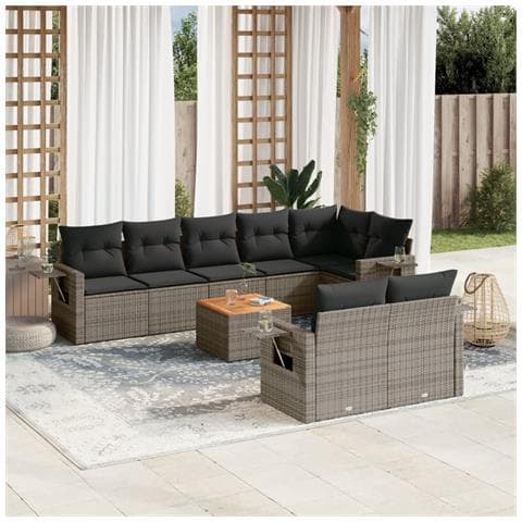 Set Divano da Giardino 9 pz con Cuscini Grigio in Polyrattan - Foto 2