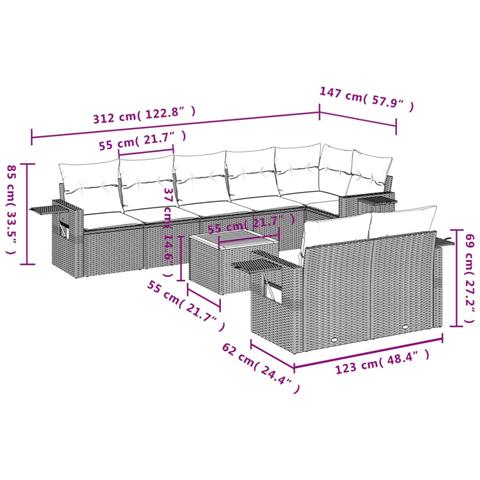 Set Divano da Giardino 9 pz con Cuscini Grigio in Polyrattan - Foto 9