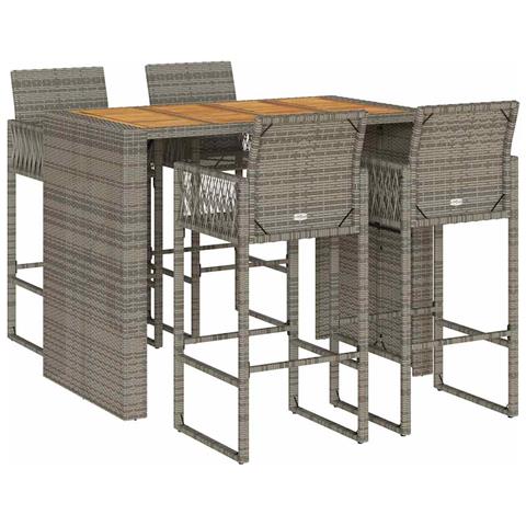 Set Bar da Giardino 5pz senza Cuscini Nero in Polyrattan Acacia - Foto 1
