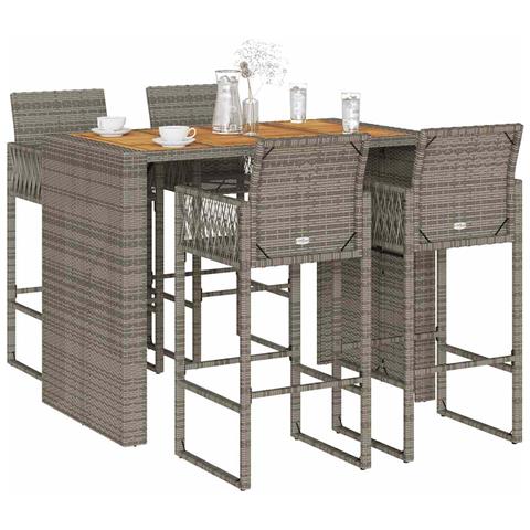 Set Bar da Giardino 5pz senza Cuscini Nero in Polyrattan Acacia - Foto 2