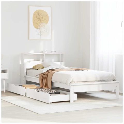 Letto Libreria senza Materasso Bianca 90x200 cm Legno di Pino - Foto 2