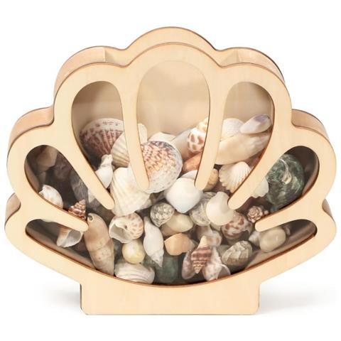 Scatola Di Immagazzinaggio A Forma Di Conchiglia In Legno - Decorazioni Costiere E Organizer Per Ricordi Gold - Foto 1