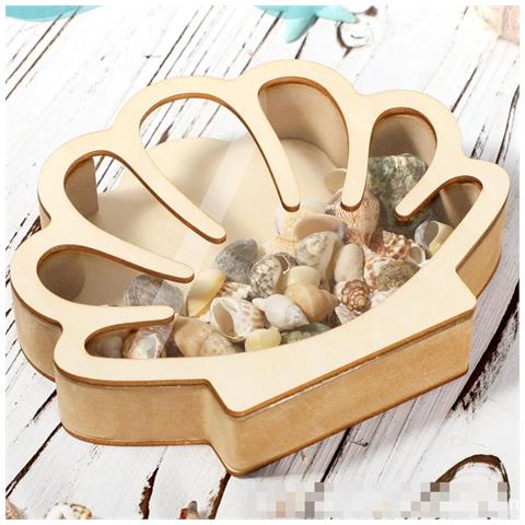 Scatola Di Immagazzinaggio A Forma Di Conchiglia In Legno - Decorazioni Costiere E Organizer Per Ricordi Gold - Foto 5