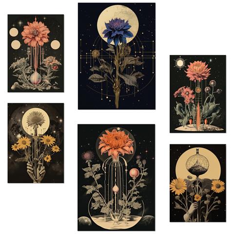 Set Di 6 Stampe Illustrazione Collage Surreale In Illustrazioni Di Design Esoterico Mistico Per Le Pareti Delle Stanze Della Tua Casa A3 & A4 Senza Cornice - Foto 1
