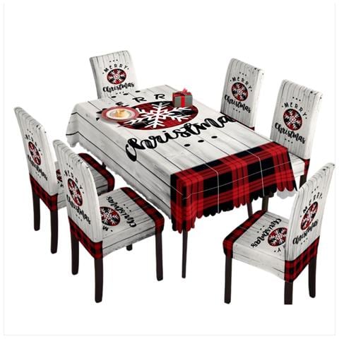 Set Di Tovaglia E Coprisedie Natalizie - Design Effetto Legno, Poliestere Impermeabile - Foto 1