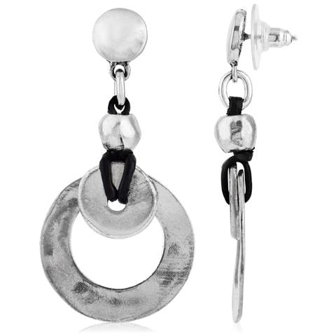 Orecchino Miro Placcato Argento In Pelle Nera E Argento - Foto 1