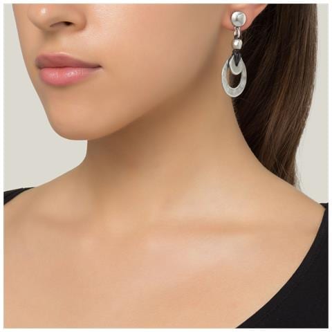 Orecchino Miro Placcato Argento In Pelle Nera E Argento - Foto 2