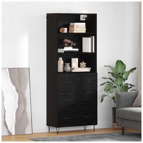 Credenza Rovere Nero 69,5 x 34 x 180 cm Legno multistrato - Foto 2