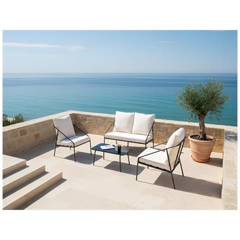 Set Da Giardino Con Tavolo 4 Posti Ustica Metallo Nero - Foto 1