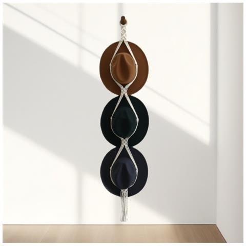Porta Cappelli Tessuto A Mano - Organizzatore Boho In Cotone E Lino Con Nappe - Foto 2