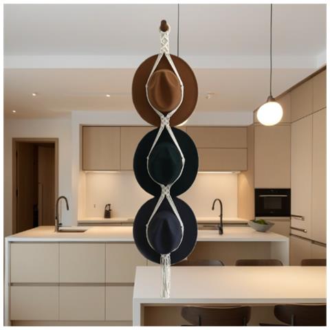 Porta Cappelli Tessuto A Mano - Organizzatore Boho In Cotone E Lino Con Nappe - Foto 3