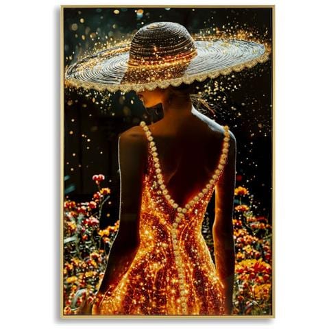 Stampa Su Tela Laccata Illumy Donna Di Spalle In Oro Con Cornice Dorata - Foto 1