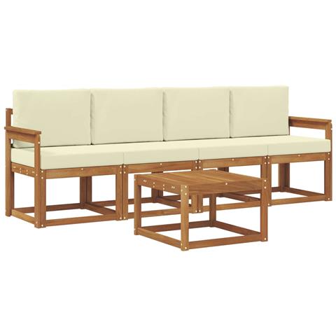 Set di divani da esterno con cuscino 5 pcs Naturale e Crema - Foto 1