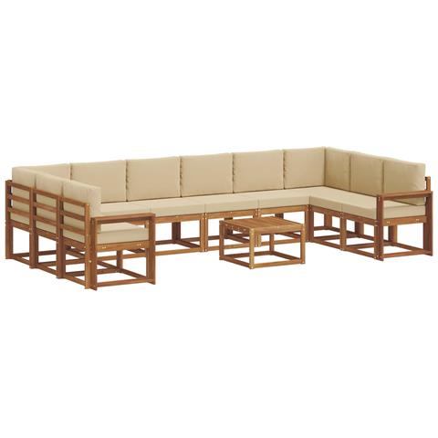 Set di divani da esterno con cuscino 11 pcs Naturale e Beige - Foto 1