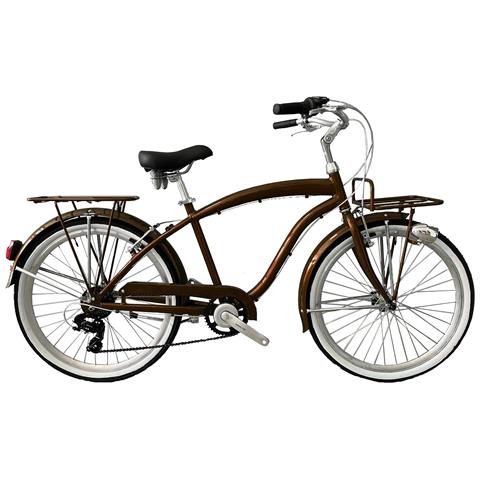 Bici Alluminio Da Uomo Misura 26 City Bike Bicicletta Beach Cruiser Stile Americano Cambio 7v Completa Di Accessori Luci A Led - 46 Marrone Capriolo - Foto 1