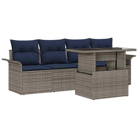 Set Divano da Giardino con cuscino 5 pcs Grigio polyrattan - Foto 1