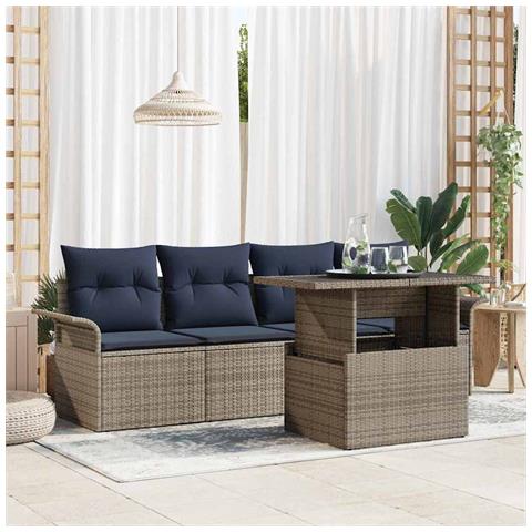 Set Divano da Giardino con cuscino 5 pcs Grigio polyrattan - Foto 2