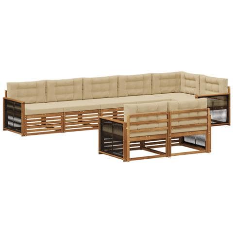 Set di divani da esterno con cuscino 8 pcs Naturale e Beige - Foto 1