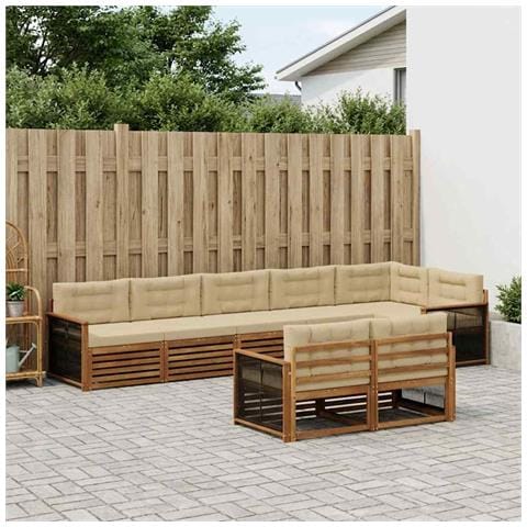 Set di divani da esterno con cuscino 8 pcs Naturale e Beige - Foto 2