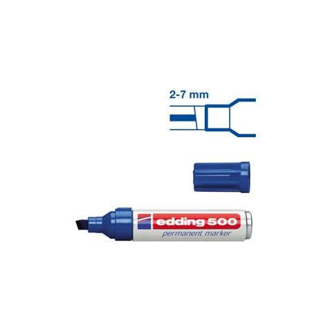 Pennarelli indelebili Edding 500 - Chisel, Wedge Stile Punta Marcatore - Blu inchiostro - Bianco Corpo - 10 / Pacco blister - Foto 2