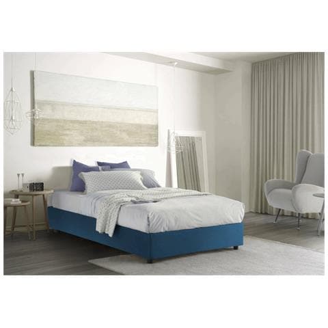 Letto contenitore Matrimoniale francese Silvia Sommier, Made in Italy, Letto con rivestimento in tessuto, Apertura frontale, adatto per materasso cm 140x190, Blu - Foto 1