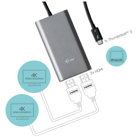 TB3DUAL4KHDMI Thunderbolt 3 2 x Display Port Grigio, Turchese cavo di interfaccia e adattatore - Foto 1