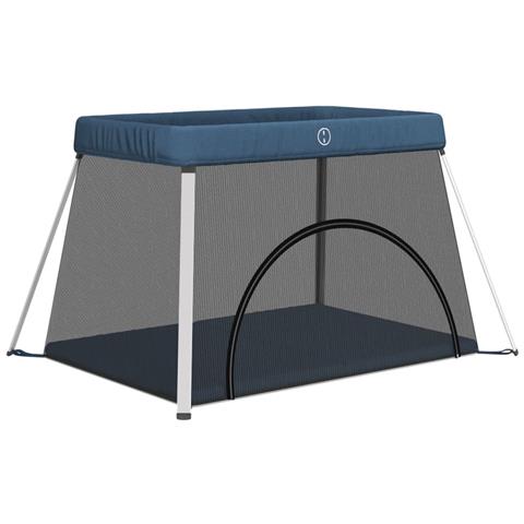 Box Per Bambini Con Materasso Blu Marino Tessuto Di Lino - Foto 2