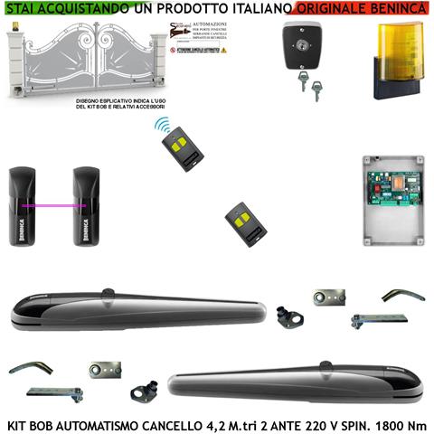 Kit Automazione Cancello 4,2 Metri 2 Ante Motori Bob21m Vite Rullata 230 V Corsa 325 Mm Spinta 1800 Nm Sblocco A Chive - Foto 1