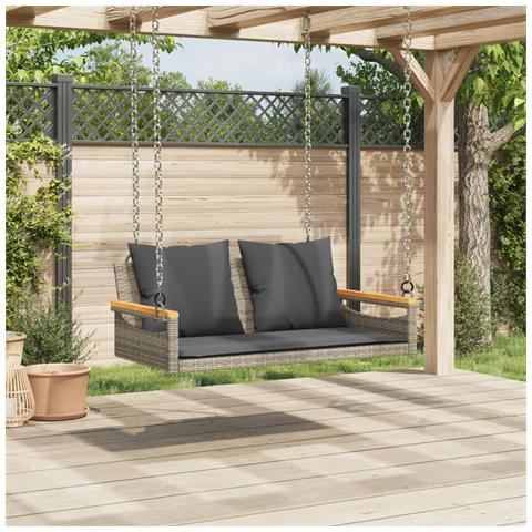 Panchina Dondolo con Cuscini Grigia 109x62x40 cm in Polyrattan - Foto 3