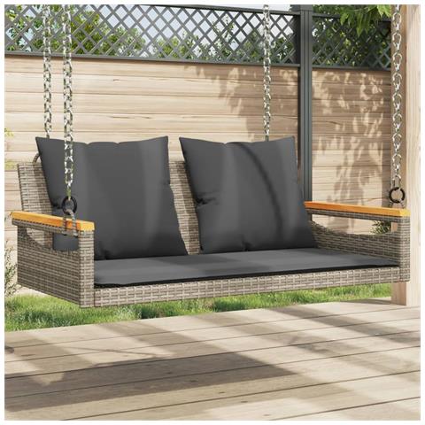 Panchina Dondolo con Cuscini Grigia 109x62x40 cm in Polyrattan - Foto 1