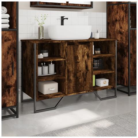 Mobile Lavabo Bagno Rovere Fumo 91x35x60 Cm In Truciolato - Foto 3