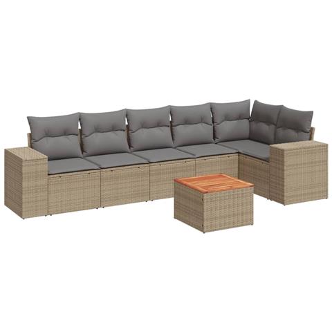 Set Divani Da Giardino 7 Pz Con Cuscini Beige In Polyrattan - Foto 2