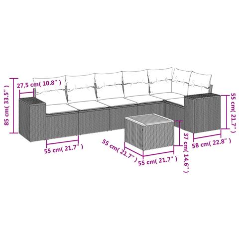 Set Divani Da Giardino 7 Pz Con Cuscini Beige In Polyrattan - Foto 3