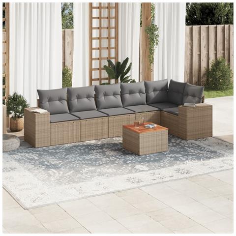 Set Divani Da Giardino 7 Pz Con Cuscini Beige In Polyrattan - Foto 1