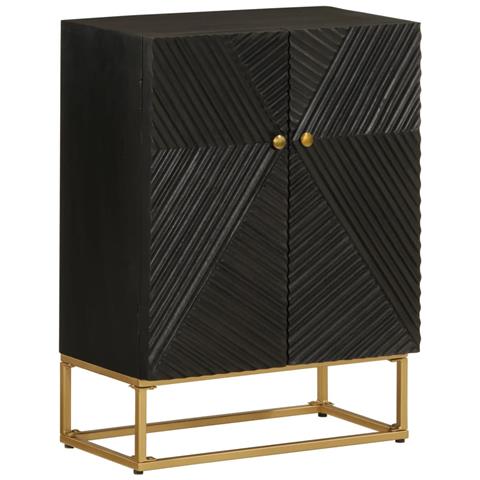 Credenza Nera 55x30x76 Cm In Legno Massello Di Mango E Ferro - Foto 1