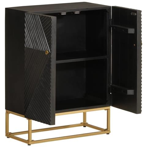 Credenza Nera 55x30x76 Cm In Legno Massello Di Mango E Ferro - Foto 2