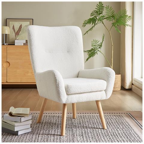 Poltrona Scandinava Moderna Gaïa Tessuto Spugna Bianco - Foto 1