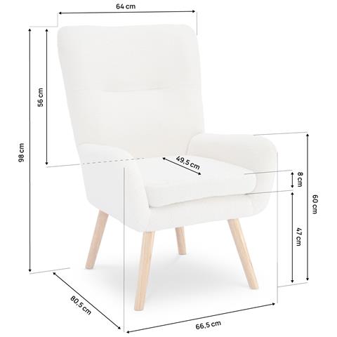 Poltrona Scandinava Moderna Gaïa Tessuto Spugna Bianco - Foto 8