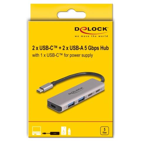 Hub USB 5 Gbps a 2 porte USB Type-C e 2 porte Tipo-A con connettore USB Type-C - Foto 3